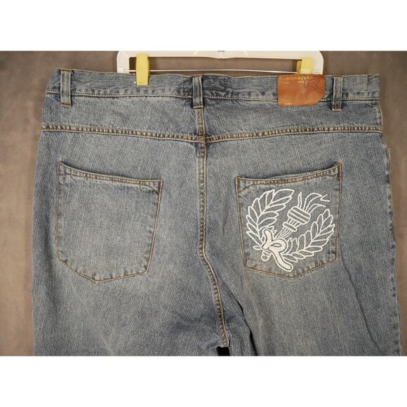 Rocawear Jeans Mens Size 44x33 Blue 90s Y2K Graphic Back Pocket Tagged 48